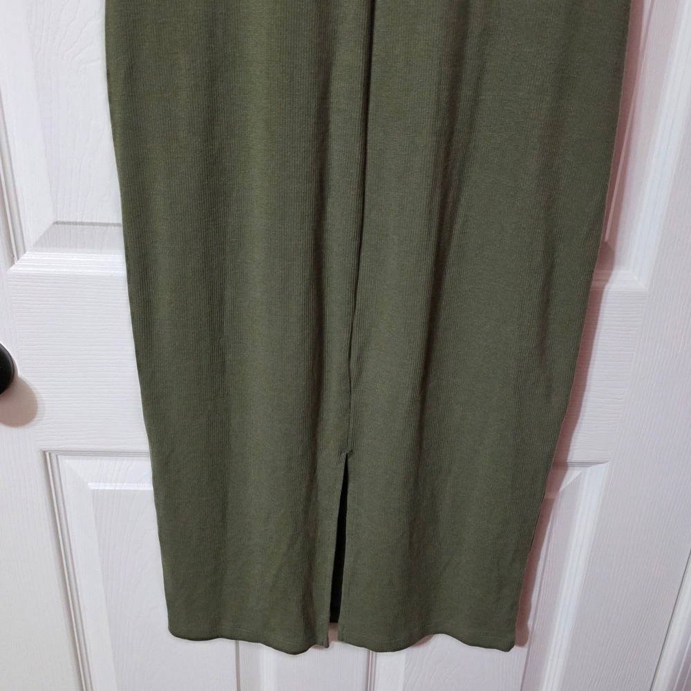 Marine Layer Women Large Ribbed Midi Dress Olive Green‎ Scoop Neck 14357 Casual - Picture 8 of 11